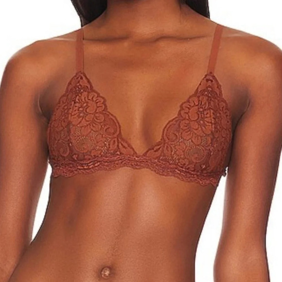 NWT We are HAH free people chocolate chi bralittle lace stretch intimates Large - Picture 1 of 12